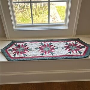 Vintage Handmade Elegant Green and Red Quilted Table Runner